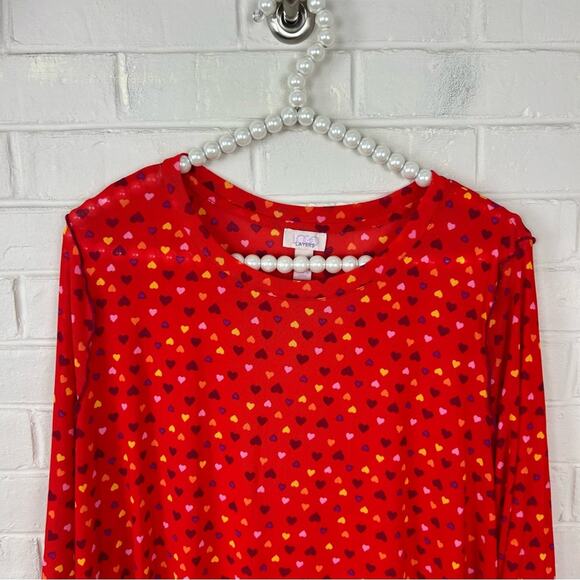 LOGO Layers by Lori Goldstein Mesh Heart 3/4 Sleeve Top in Fiery Red Size L - Picture 5 of 9
